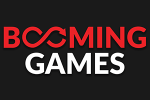 Booming Games - Red and white logo with black background