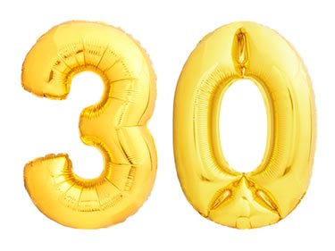 Number 30 with Gold Ballons